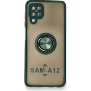Aqua Aksesuar Samsung Galaxy A12 Kılıf  Standlı Yüzüklü Buzlu Tasarım Arka Kapak