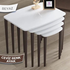 Concept Anka Serisi 1.sınıf Sehpa Takımı Mdf Beyaz 4'lü Zigon Sehpa Takımı Gürgen Ayaklar