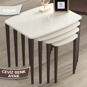 Concept Anka Serisi  1.sınıf Sehpa Takımı Mdf Krem 4'lü Zigon Sehpa Takımı Gürgen Ayaklar