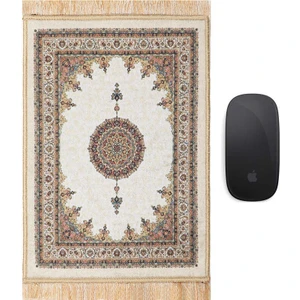 Bursa İpek Beyaz Dekoratif Küçük Halı Mousepad