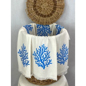 Pamuk İdea Elde Tahta Baskı Mavi Mercan Desenli Müslin Peştemal Taş Baskılı Buldan Pamuklu Peştemali