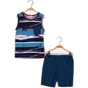 Erkek Bebek Desenli Kolsuz T-Shirt ve Şort Takım