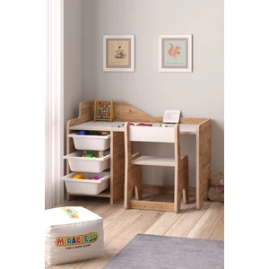 Miracle 3D Çocuk Oyun Aktivite Masası 90X45 cm 3 Sepetli Çocuk Çalışma Masası Sırt Dayamalı Sandalye