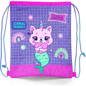 Coral High Kids Su Yeşili Lavanta Unicorn Kedi Desenli Ipli Büzgülü Sırt Çantası 22683
