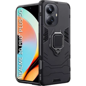 Realme 10 Pro Plus Batman Serisi Yüzük Standlı Armor Kılıf - Siyah AL3349