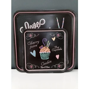 Melamin Love Menu Desenli 2 Li Kare Kaydırmaz Tepsi 24-33 Cm