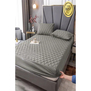 NART HOME  Kapitoneli Yatak Koruyucu Fitted Alez  Seti Gri Renkli Kapitoneli Çarşaf  Yastıklı Set