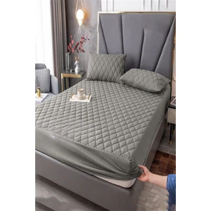 NART HOME  Kapitoneli Yatak Koruyucu Fitted Alez  Seti Gri Renkli Kapitoneli Çarşaf  Yastıklı Set