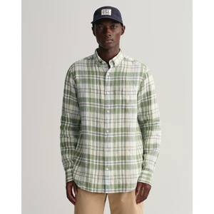 Gant Erkek Yeşil Regular Fit Düğmeli Yaka Kareli Keten Gömlek 3230092.362