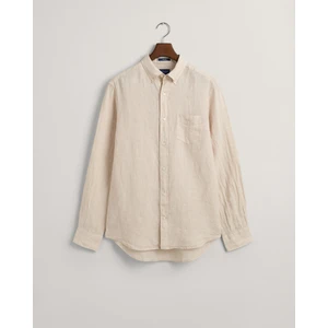 Gant Erkek Bej Regular Fit Düğmeli Yaka Çizgili Keten Gömlek 3230081.277