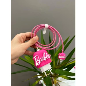 Şarj Başlığı ve Kablo Koruyucu Barbie Set Pembe Iphone 20W Şarj Adaptör Uyumlu