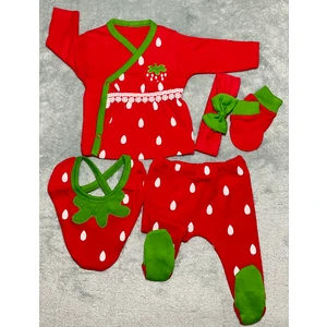 Yeni Sezon 5 Parça Çilekli Dantelli Yeni Doğan Hastane Çıkış Zıbın Seti