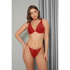 Nbb Bordo Strappy Lace Sütyen String Takımı