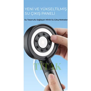 Siyah Krom Detaylı Filtreli Su Tasarruflu 5 Fonksiyonlu Duş Başlığı