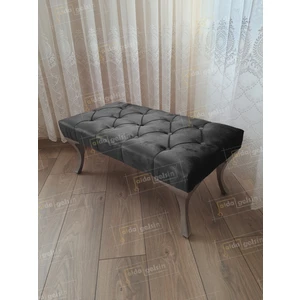 90 cm  Kapitoneli Ayak Ucu Kapı Önü Antre Bench Puf Gümüş Ayak