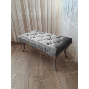 90 cm  Kapitoneli Ayak Ucu Kapı Önü Antre Bench Puf Gümüş Ayak