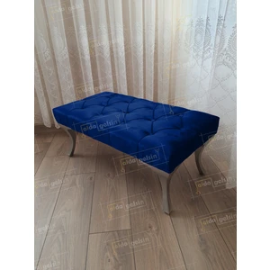 90 cm  Kapitoneli Ayak Ucu Kapı Önü Antre Bench Puf Gümüş Ayak