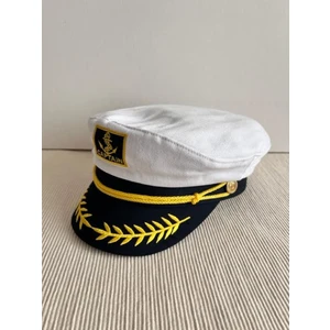 Cosmo Outlet Denizci Model Önü Sırma Detaylı Beyaz Kaptan Şapkası