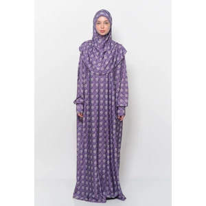 Pratik Tek Parça Güneş Desenli Kollu Tak Çıkar Başörtülü Likralı Tesettür Namaz Elbisesi 990 0318