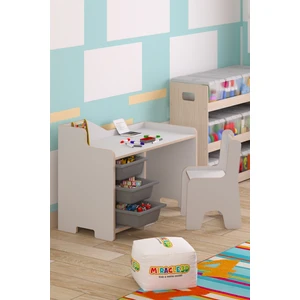 Çocuk Oyun Aktivite Masası 90X45 cm 3 Sepetli Çocuk Çalışma Masası Sırt Dayamalı Sandalye