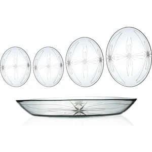 4 Adet Oval Cam Salata Sunum Tabak Takımı Mira Desenli