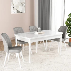 Gadahome Hera Serisi Açılabilir Mdf Mutfak Salon Masa Takımı 4 Sandalyeli(Beyaz Ayak)