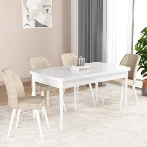 Gadahome Hera Serisi Açılabilir Mdf Mutfak Salon Masa Takımı 4 Sandalyeli(Beyaz Ayak)