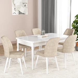 Gadahome Hestia Serisi Açılabilir Mdf Mutfak Salon Masa Takımı 6 Sandalyeli(Beyaz)