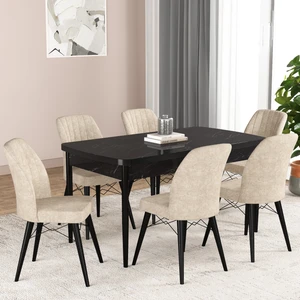 Gadahome Hestia Serisi Açılabilir Mdf Mutfak Salon Masa Takımı 6 Sandalyeli(Siyah)