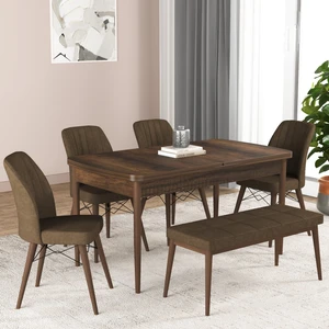 Gadahome Bia Serisi Açılabilir Mdf Mutfak Salon Masa Takımı 4 Sandalye+1 Bench