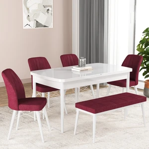 Gadahome Bia Serisi Açılabilir Mdf Mutfak Salon Masa Takımı 4 Sandalye+1 Bench (Beyaz)