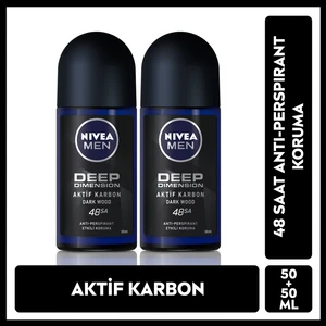 NIVEA Men Erkek Roll on Deodorant Deep Dimension 50 ml x2 Adet,48 Saat Anti-perspirant Koruma