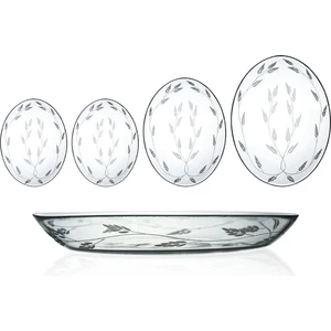 4 Adet Oval Cam Salata Sunum Tabak Takımı Sürgün Desenli