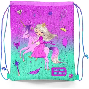 Coral High Kids Açık Pembe Mor Unicornlu Prenses Desenli Ipli Büzgülü Sırt Çantası 22686