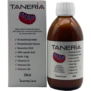 Taneria, Koenzim Q10, Pqq, Alfa Lipoik Asit (Ala) İçeren Sıvı Takviye Edici Gıda 250 ml