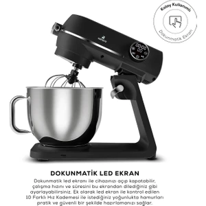 Multichef Artisan Digital Ekran 7 Litre Döküm Stand Mikser Siyah 1800W