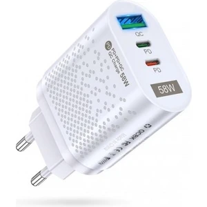 Polham Süper Hızlı 58W 2x Pd Type C, 1x USB Girişli Şarj Başlığı, Yüksek Akım Korumalı Şarj Adaptörü