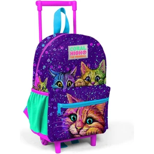 Coral High Minik Yuva Çekçekli Sırt Çantası Mor Pembe Kedi Desenli Iki Bölmeli 24032