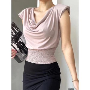 Alt Gipeli Dökümlü Yaka Vatkalı Sandy Bluz (Renkli)