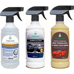 Terlans Motor Jant Temizleyici Hızlı Cila Torpido Parlatıcı 3 x 500 ml + Mikrofiber Bez ve Uygulama Süngeri