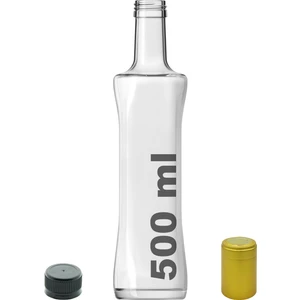 500 cc Şeffaf Piramit Kilitli Kapaklı ve Kapüşonlu 500 ml Kavisli Cam Şişe 1 Adet