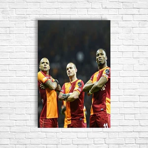 Trend Poster F.melo W.sneıjder D.drogba Sarı Kırmızı Retro Ahşap Poster