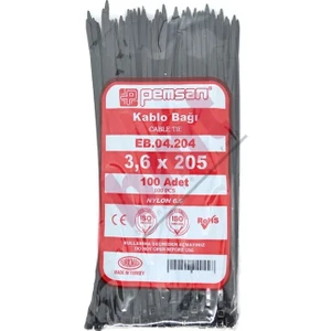 3,6 mm x 205 mm Kablo Bağı Siyah 100 Adet