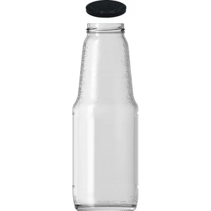 1000 cc Şeffaf Meyve Suyu, Limonata Şişesi Metal Konserve Kapaklı 1000 ml Yuvarlak Cam Şişe 1 Adet