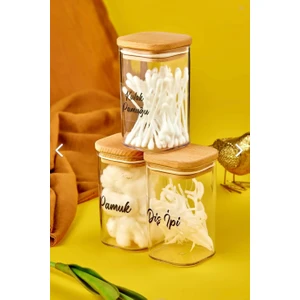 Fbz Home 3'lü 250 ml Ahşap Kapaklı Mika Kulak Pamuğu & Diş Ipi & Pamuk Organizeri