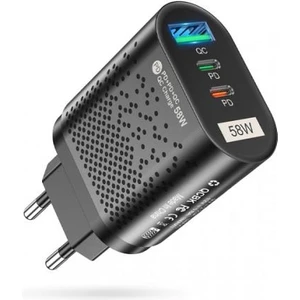 Super Şarj 3port 58W USB Type-C Girişli Şarj Başlık Akım Korumalı Samsung Huawei Apple iPhone Şarj