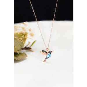 Papatya Silver 925 Ayar Gümüş Rose Kaplama Akua Yeşil Taşlı Kuş Kolye