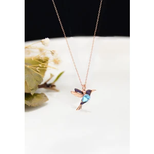 Papatya Silver 925 Ayar Gümüş Rose Kaplama Akua Mor Taşlı Kuş Kolye