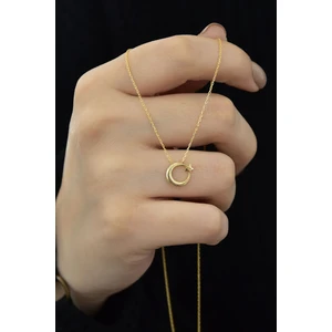 Papatya Silver 925 Ayar Gümüş Altın Kaplama Ay Yıldız Kolye