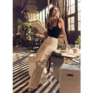 Yüksek Bel Rahat Ekru Kadın Pantolon 3SAL40314MD